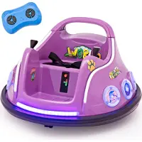 Costway 12V Kinder Autoscooter 360 Grad Rotation, Elektro Bumper Car mit Musik und Lichtern (Lila)