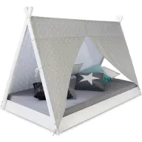Homestyle4u Kinderbett 90x200 Hausbett Tipi Bett Holzbett Weiß mit Lattenrost