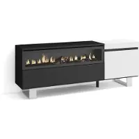 Skraut Home TV-Schrank, Lowboard, 150x35x57cm, Für TV-Geräte bis zu 65", Elektrokamin, Industriedesign, Weiß und Schwarz