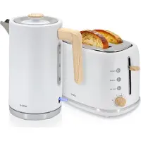 Briebe SKT1167WHT Nordic Set Toaster 2 Scheiben Breite Schlitze + Wasserkocher 1,7L Elektrischer Weiß