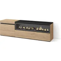 Skraut Home TV-Schrank, Lowboard, 150x35x45cm, Für TV-Geräte bis zu 65", Elektrokamin, Eiche und Schwarz