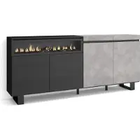Skraut Home Sideboard, Highboard, 200x87x35cm, 4 Türen, Elektrokamin. Industriedesign, Zementgrau