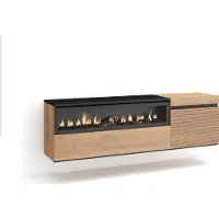 Skraut Home TV-Schrank, Lowboard, 150x35x45cm, Für TV-Geräte bis zu 65", Elektrokamin. , Hängend, Eiche