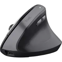 Trust Yuno Wiederaufladbare Vertikale Maus, Kabellose Ergonomische Maus 2.4GHz, Vorbeugung Gegen Mausarm/Tennisarm (RSI Syndrom), 800-2400 DPI, 70% Recyclingkunststoff, PC, Laptop, Mac - Schwarz