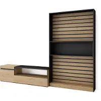 Skraut Home Wohnwand Wohnzimmer, 260x35x186cm, Für TV-Geräte bis zu 65", Wohnzimmer Möbel, Eiche und Schwarz