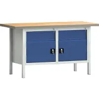 Klw-lutz Betriebseinrichtungen Werkbank PW 700 B1500xT700xH840mm Buche Multiplex lichtgrau/blau 2Schubl.2 Türen