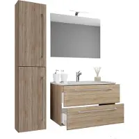 VCM 4-tlg. Waschplatz Waschtisch | Waschbecken Unterschrank Breite 60 cm | Badmöbel Set mit Schubladen Drehtüren Spiegel | Badinos