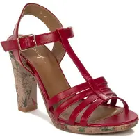 MACIEJKA Rote Sandalen aus Naturleder mit Blockabsatz, 11,5 cm Absatzhöhe und Blumenmuster