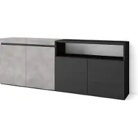 Skraut Home Sideboard, Highboard, 200x35x75cm, 4 Türen, Wohnzimmer, Küche, Zementgrau und Schwarz