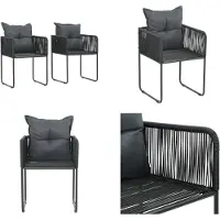 vidaXL Gartenstühle 2 Stk. mit Polstern Poly Rattan Schwarz - Gartenstuhl - Gartenstühle - Außenstuhl - Außenstühle