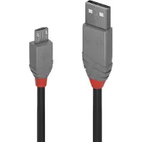 Lindy 36735, 5 m, USB A, Micro-USB B, USB 2.0, 0,48 Gbit/s, Schwarz, Grau