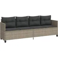 vidaXL Sonnenliege mit Kissen Hellgrau Poly Rattan