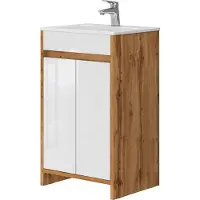 Vicco Waschbeckenunterschrank Lemgo Goldkraft Eiche 2 Teile, mit Waschbecken und 2 Flügeltüren, Model 43368