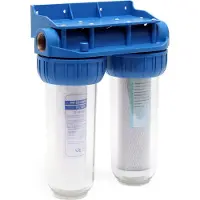Naturewater NW-BR10B3 2 Stufen Wasserfilter Doppelfilter, 5 µ, 32,89 mm (1"), Ø62 mm PP Kartusche, Filter Wandhalterung, Filterschlüssel, Sedimentfilter Aktivkohleblock