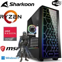 MEG-BAR Gaming PC - Ryzen 5 5600G 6x 4,4GHz - 32GB DDR4 RAM - 512 M.2 SSD - SHARKOON RGB Gehäuse mit gehärtetem Glas - WLAN