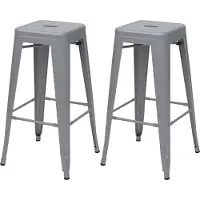 Mendler 2er-Set Barhocker HWC-A73, Barstuhl Tresenhocker, Metall Industriedesign stapelbar grau