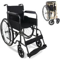 Mobiclinic Rollstuhl Faltrollstuhl Denver Faltbar Sitzhöhe 46 cm Handbremse abnehmbare Rückenlehne stabil leicht Farbe Schwarz