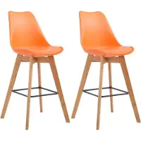 CLP 2er Set Barhocker Metz Kunststoff mit Rückenlehnen und Fußstütze | Farbe orange Gestell Farbe natur