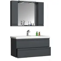 VCM 3-tlg. Waschplatz | Waschtisch Unterschrank 100 cm | Badmöbel Set mit Waschbecken | grifflose Schubladen | Spiegelschrank | Komplett Silora XL