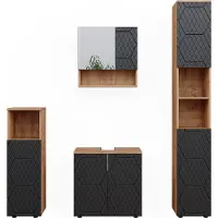 Vicco Badmöbel-Set Irma Anthrazit mit Wabenstruktur 4 Teile, mit Hochschrank, Model 47175