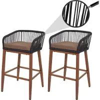 Mendler 2er-Set Rope-Barhocker MCW-O22, Outdoor Sitzpolster Seilgeflecht Metall Holz-Optik anthrazit, Kissen taupe