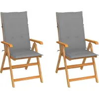 vidaXL "im Angebot" Gartenstühle 2 Stk. - bis 150 kg - mit Grauen Kissen Massivholz Teak - Stapelsessel CC2677
