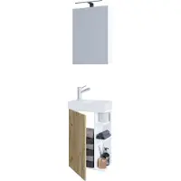 VCM 3-tlg Set | Waschplatz für Gäste WC | Gästebad Toilette | Waschtisch mit Spiegelschrank | Badmöbel Badezimmer Set – Lumia