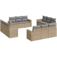 vidaXL 12-tlg. Garten-Sofagarnitur mit Kissen Beige Poly Rattan