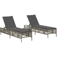 vidaXL Sonnenliegen 2 Stk. mit Tisch Grau Poly Rattan