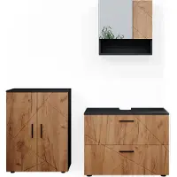 Vicco Badmöbel-Set Irma Goldkraft Eiche/Anthrazit 3 Teile, mit Unterschrank 80 cm, Model 38061