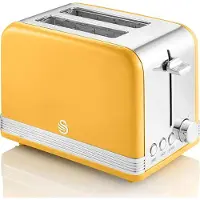 Swan ST19010YELNEU Retro Toaster Breite Schlitze 2 Scheiben 3 Funktionen 6 Stufen Toasting, Vintage Gelb