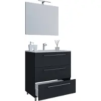 VCM 3-tlg. Waschplatz Waschtisch | Waschbecken Unterschrank Breite 60 cm | Badmöbel Set stehend mit drei Schubladen Spiegel | Badinos