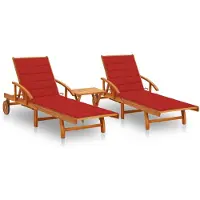 Syfax Sonnenliegen 2 Stk. mit Tisch und Auflagen Massivholz Akazie