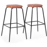 Oviala Set Hocker aus Kunstleder Dunkelbraun - York