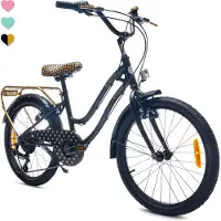 Sun baby Heart Bike Kinderfahrrad 20 Zoll Mädchen, Fahrrad für Kinder ab 6 Jahre, 6-Gang Shimano, V-Brake, Gepäckträger, Reflektoren Schwarz, 20 Zoll