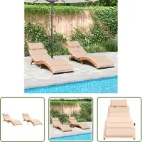 The Living Store Sonnenliegen mit Auflagen 2 Stk. Beige Massivholz Akazie