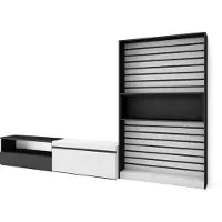 Skraut Home Wohnwand Wohnzimmer, 310x35x186cm, Für TV-Geräte bis zu 80", Wohnzimmer Möbel, Weiß und Schwarz