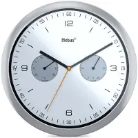 Mebus analoge Wanduhr mit Thermometer und Hygrometer / Quarz-Uhrwerk / 26 cm Durchmesser / Rund