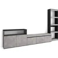 Skraut Home Wohnwand Wohnzimmer, 310x35x186cm, Für TV-Geräte bis zu 65", Wohnzimmer Möbel, Zementgrau