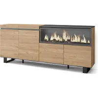 Skraut Home Sideboard, Highboard, 208x35x87cm, 4 Türen, Elektrokamin XXL, Industriedesign, Eiche