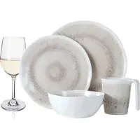 Moritz Melamin Camping Geschirr Set 4 Personen Amboss Design 16 Teilig + 4 Weißweingläser Weingläser Weisswein Tafelgeschirr Picknick BBQ Kochgeschirr