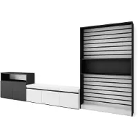 Skraut Home Wohnwand Wohnzimmer, 360x35x186cm, Für TV-Geräte bis zu 65", Wohnzimmer Möbel, Weiß und Schwarz