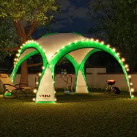 Swing&Harmonie LED Event Pavillon XXL DomeShelter 450cm Garten inkl. Solarmodul Designer Gartenzelt Camping Partyzelt mit Beleuchtung - grün