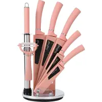 Cheffinger 8 tlg Messerset Kochmesser Messerständer drehbar Pink Messer aus Edelstahl