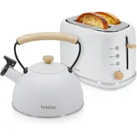 Briebe SKT1177WHT Nordic Set Toaster 2 Scheiben Breite Schlitze + Wasserkessel Induktion 2,3 L Weiß