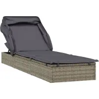 Syfax Sonnenliege mit Faltdach Grau 213x63x97 cm Poly Rattan