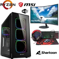 MEG-BAR Gaming Komplett Set - Ryzen 5 5600G 6x4,4GHz - 8GB RAM - Radeon Graphics - Samsung Curved LCD LED Monitor - 4 in 1 Gaming Kit - RGB Echtglas Gehäuse
