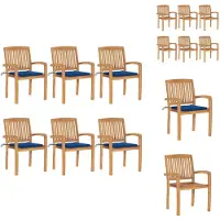 vidaXL Stapelbare Gartenstühle mit Kissen 6 Stk. Massivholz Teak - Gartenstühle