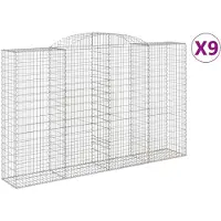 vidaXL Gabionen mit Hochbogen 9 Stk. 300x50x180/200cm Verzinktes Eisen