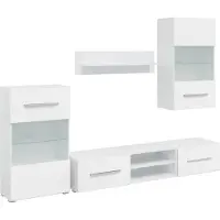 Syfax 5-tlg. Wohnwand mit LED-Beleuchtung Mattweiß Holzwerkstoff